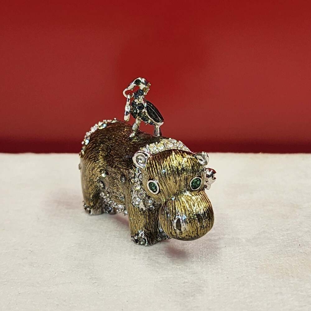 Jay Strongwater Bejeweled Hippo with Bird Trinket Box Enamel Swarovski Crystals